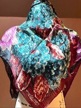 Vintage Emanuel Ungaro Signed Silk Foulard 32-Inch Square Floral Made in Japan